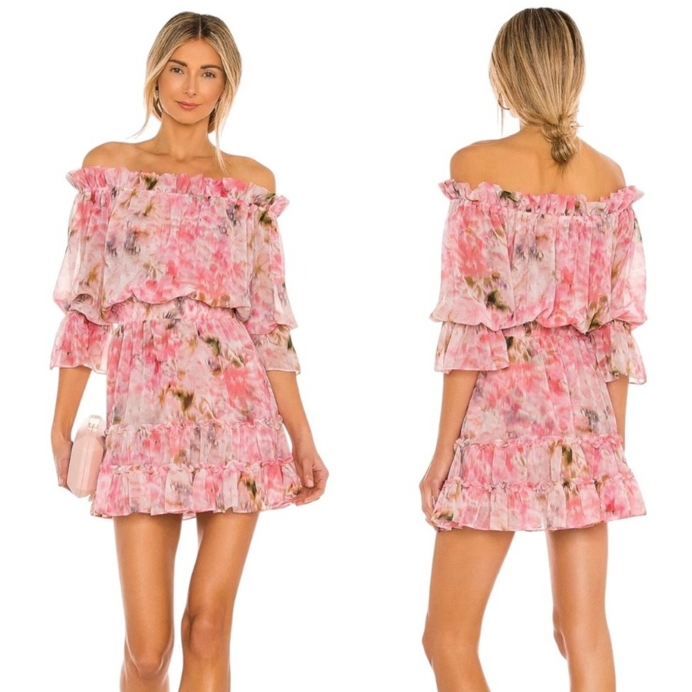 MISA Los Angeles Dress Women XS Pink Taza Floral Danae Mini Off Shoulder Boho - Picture 1 of 12